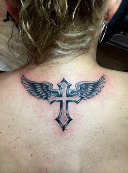 Tattoo with wings on his back