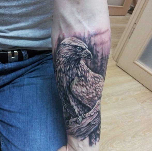Black and white falcon tattoo