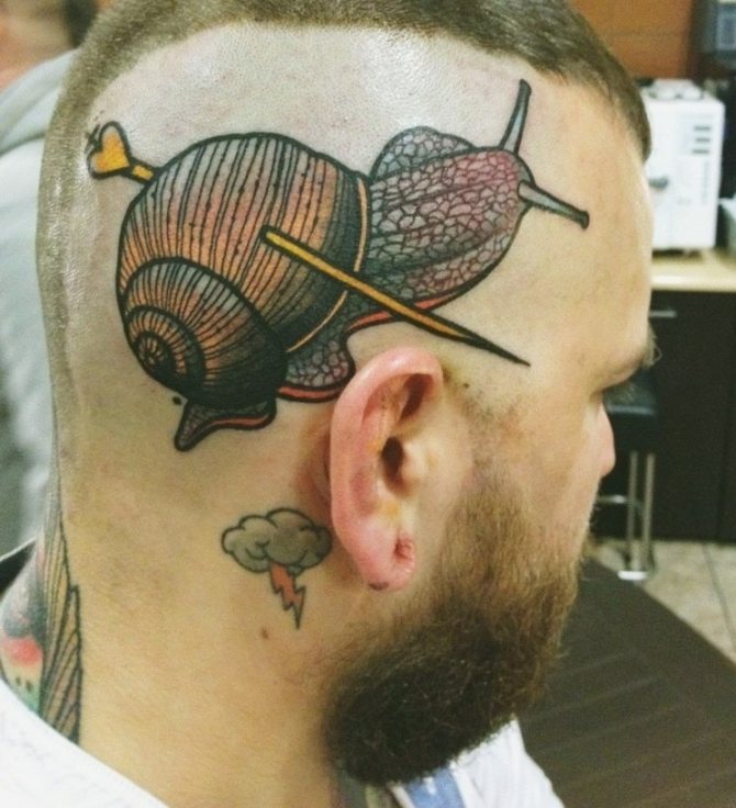 Male head snail tattoo