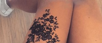 Tattoo of a lace and vet on a girl's leg