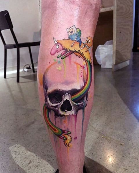Adventure Time tattoo on legs