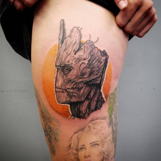 Adult Groot Tattoo on Thigh