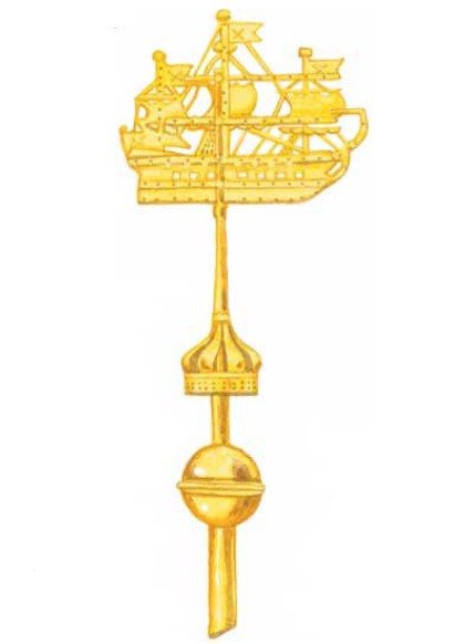 Barcă cu trei catarge de aur pe o turlă a Amiralității