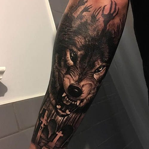 Wolf grin tattoo. Photo, meaning on the shoulder, forearm, back, arm