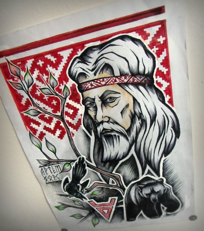 This is an image of a svarog can be applied as an amulet tattoo.