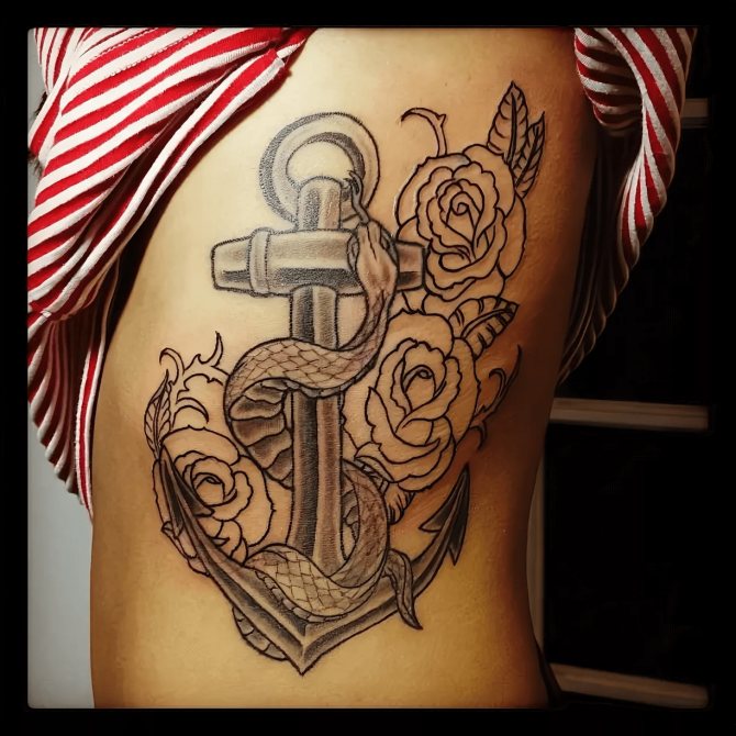 Anchor and snake tattoo