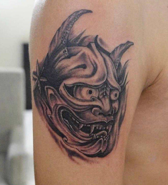Japanese demon masks and tattoos for girls and guys