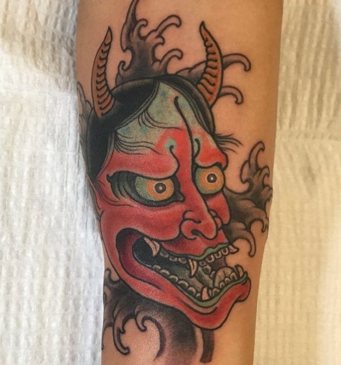 Japanese demon masks and tattoos for girls and guys