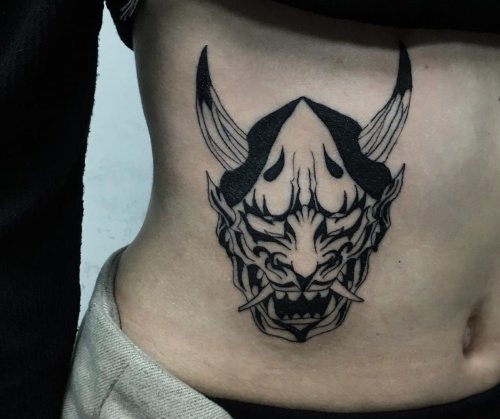 Japanese demon masks tattoo. Meaning, sketches, photos