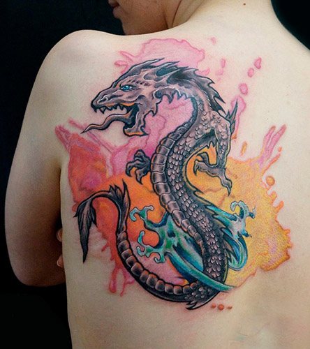 Drago giapponese. Schizzi di un semplice tatuaggio a colori, foto, significato