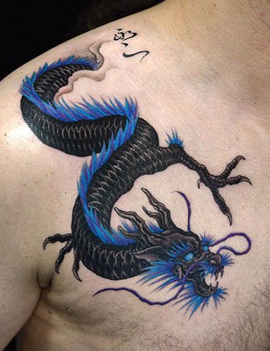 Japanese dragon. Sketches of tattoos simple in color, photo, meaning