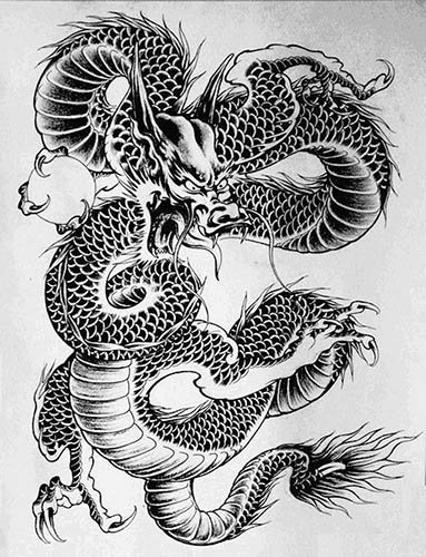 Drago giapponese. Schizzi di un tatuaggio semplice, a colori, foto, significato
