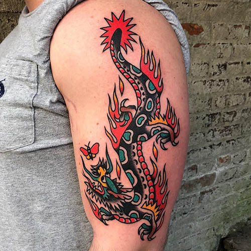 Japanese dragon. Sketches of tattoos simple in color, photo, meaning