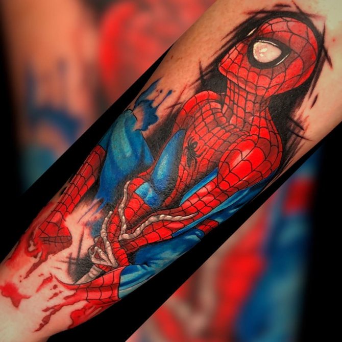 Vivid Spider-Man Tattoo on the Spider Web