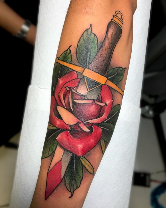 Bright Dagger Rose Tattoo