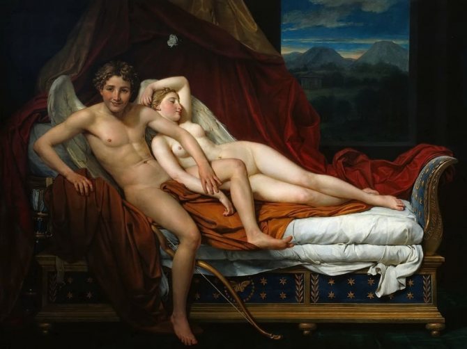 Jacques-Louis David Cupid and Psyche Location: Cleveland Museum of Art, USA. One night Psyche decided to look at sp