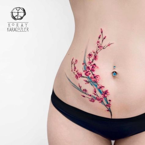 Tattoo of Cherry Blossom Branches on Back