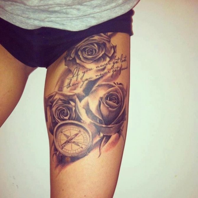 A woman's thigh tattoo