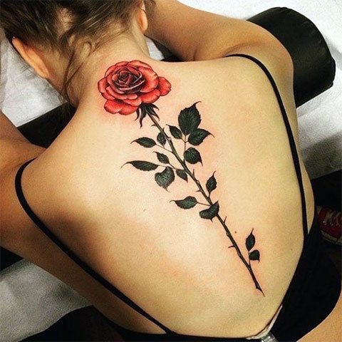 Women's back tattoos in the form of a rose