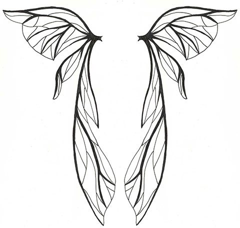 Female sketch for a tattoo of wings on her back