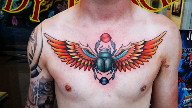 Scarab beetle tattoo. Meaning, sketches, photos on foot, hand, wrist, back, neck