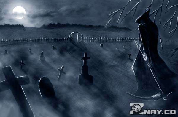 The grim reaper in the cemetery