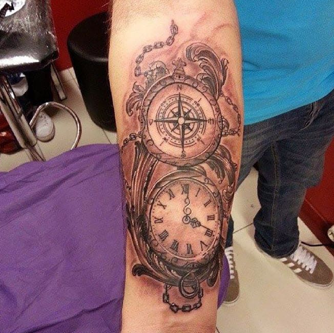Tattoo meaning of the compass with a clock