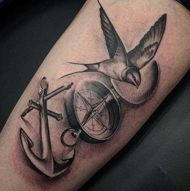 tattoo meaning compass with swallow and anchor