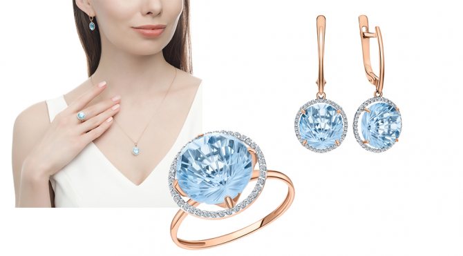 Gold set with topaz and diamonds